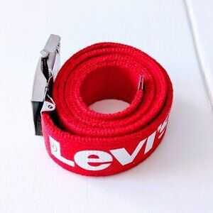 VTG Levi's Red Spellout Belt Denim 44" Adjustable Y2K 90s Streetwear Retro Clasp